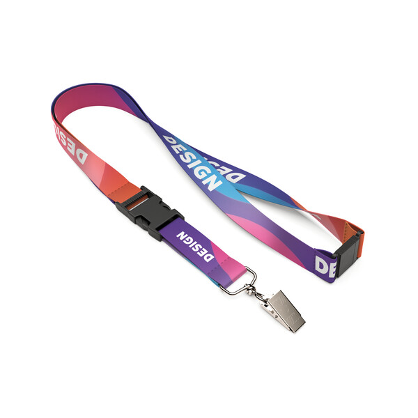 Lanyard de sublimação poliéster reciclado (rPET) destacável - 25mm width / L4 Pinça / Fecho de segurança