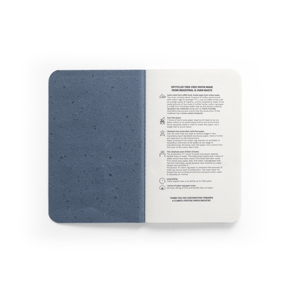 COFFEEPAD SOFT. Bloc-notes A6 avec couverture souple fabriquée à partir de déchets de coques de café (65%)