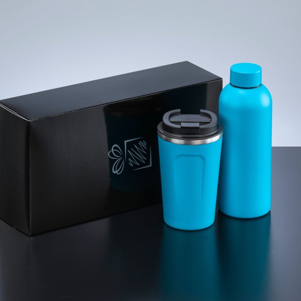 Coffret Pour Boissons: Mug À Café Nordic Et Bouteille Thermique Nordic - Turquoise