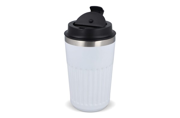Thermos à café à emporter en acier inoxydable recyclé, 400 ml - Blanc