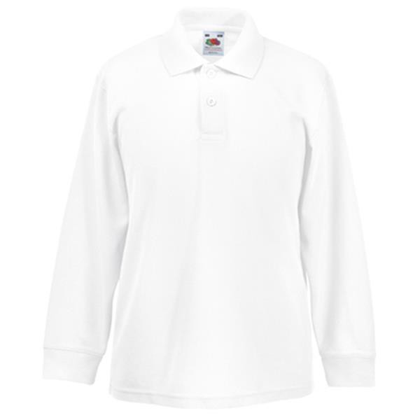Polo 65/35 Kids Manga Comprida 180G - 65% Algodão/ 35% Poliéster - Branco / 152-12/13