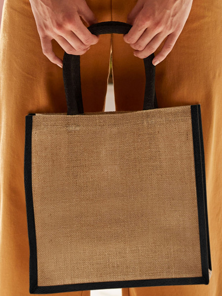 Natural Starched Jute Midi Tote - Natural / Olive Green