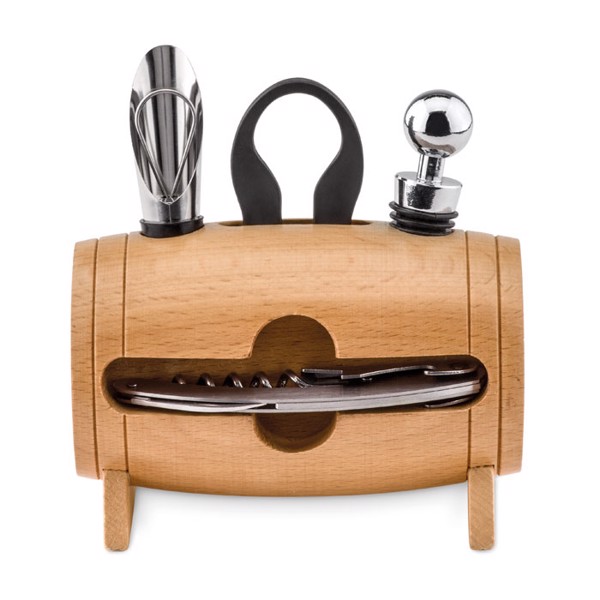 MB - 4 pcs wine set in wooden stand Bota