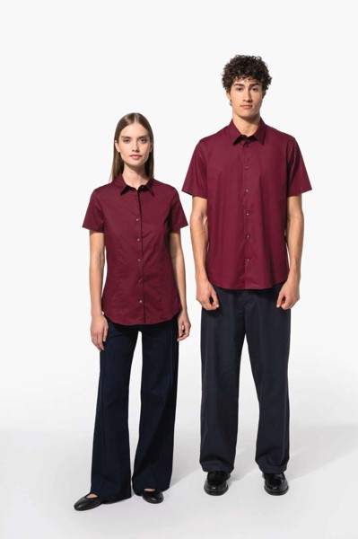 Ladies' Short-Sleeved Cotton/Elastane Shirt - White / 2XL