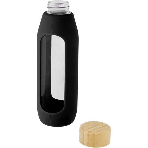 Tidan 600 ml borosilicate glass bottle with silicone grip - Black