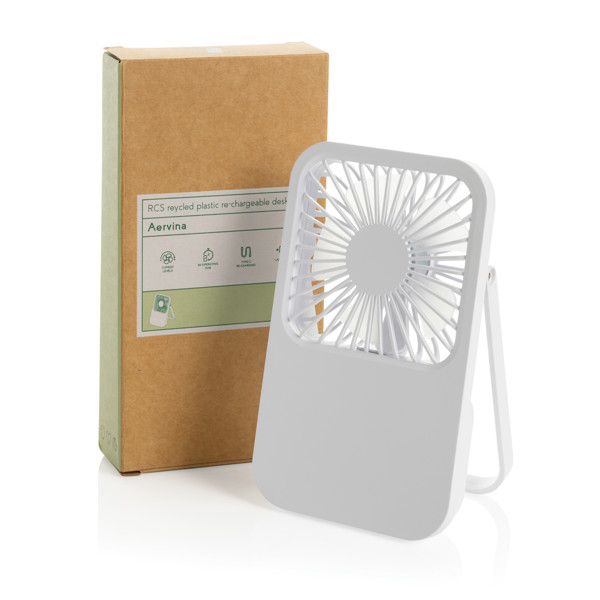 Aervina RCS recycled plastic re-chargeable desk fan - White
