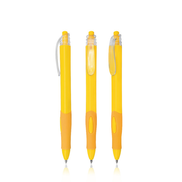 Esferográfica Em Plástico, Com Detalhes Transparentes - Amarelo