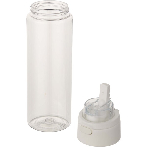Theron 700 ml RCS recycled plastic water bottle with dual function lid and flip straw - Transparent Clear