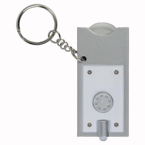 Plastic Key Ring With Shopping Trolley Token And Light - White