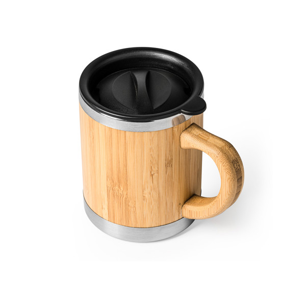 Personalised thermal mug in stainless steel and bamboo 340 ml with dosing lid