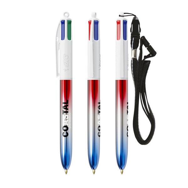 BIC® 4 Couleurs® Flags Collection + lanyard - bleu - argent - rouge