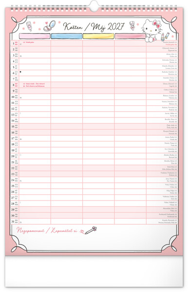 Notique Nástěnný Kalendář Rodinný Plánovací Hello Kitty Xl 2027, 33 x 46 cm