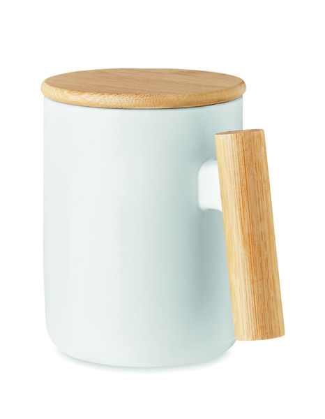 Porcelanasta skodelica Majest, pokrov iz bambusa, 380 ml