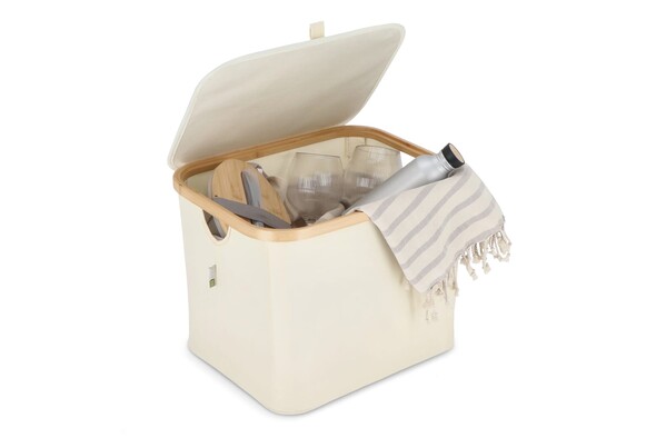 InSideOut folding basket with lid Sogne 40.5 x 33 x 30cm rPET - Ecru