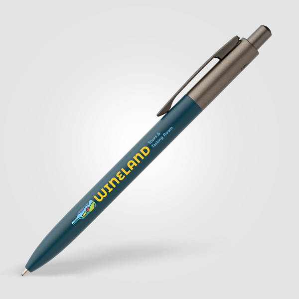 Stylo Koro en aluminium recyclé avec finition métal canon de fusil - Bleu marine / Jet d’encre 4 couleurs