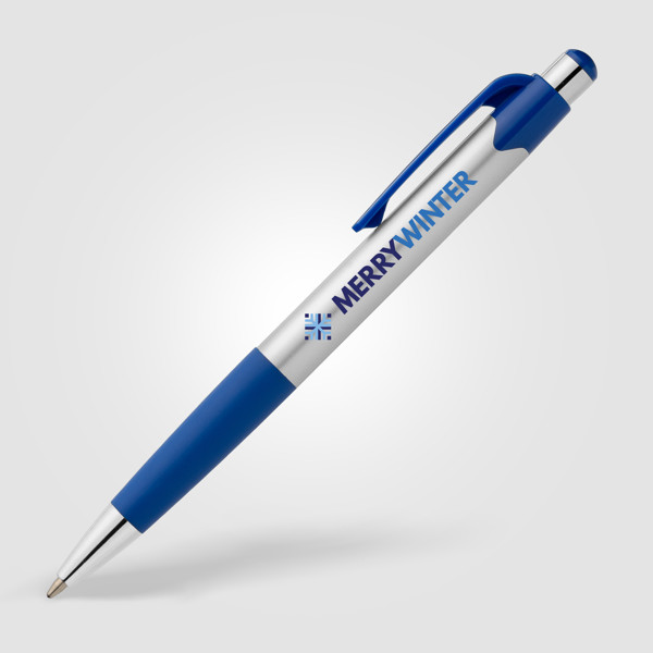 Stylo Smoothy en plastique recyclé avec grip coloré - Bleu roi / Jet d’encre 4 couleurs