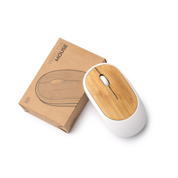 Ratón inalámbrico personalizado de bambú y ABS reciclado 1600 DPI