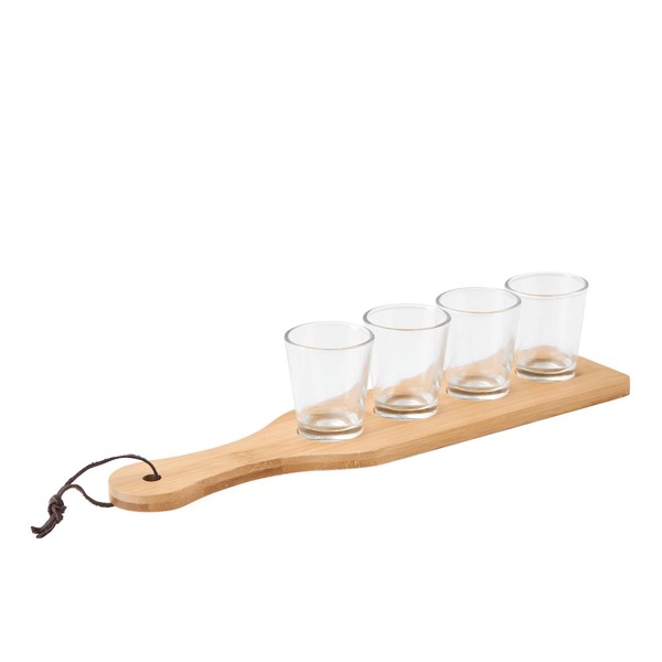 Bamboo tray,4 shot glasses 6 cl