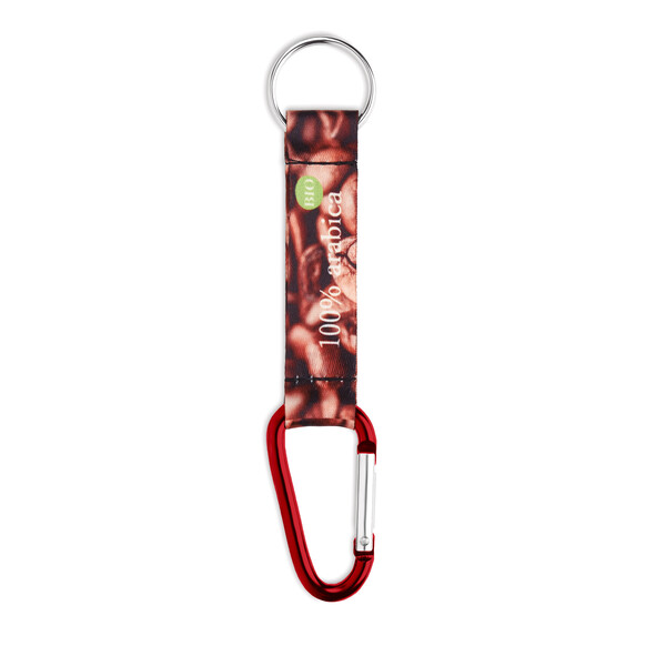 Carabiner with sublimated recycled polyester (rPET) strap - Red