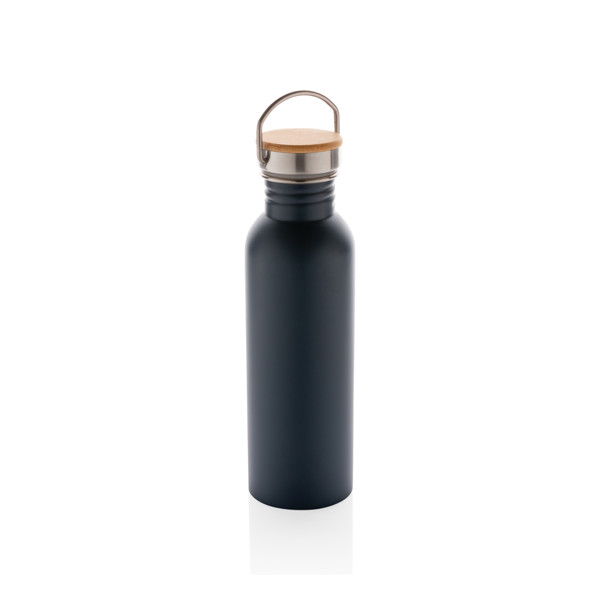 Bouteille en acier inoxydable avec couvercle en bambou - Bleu