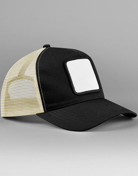 Appliqué Patch 5 Panel Trucker - Black / Stone / ONE SIZE