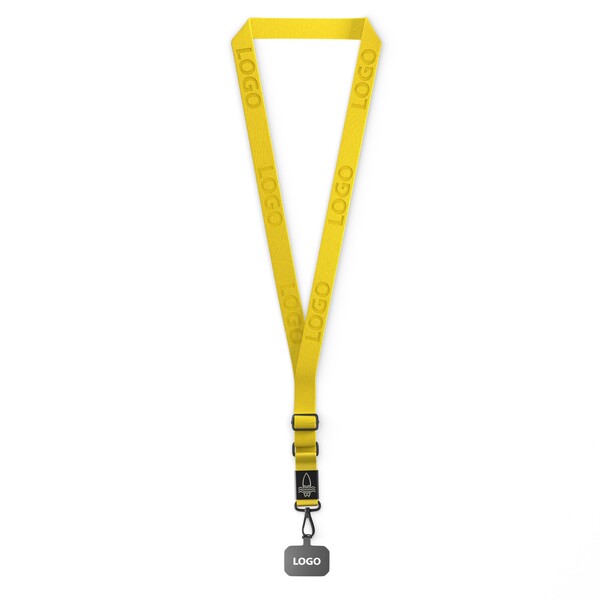 Portateléfono cruzado de cinta tejida y con placa metálica grabada con tu logotipo. A partir de 100 unidades - Amarillo brillante