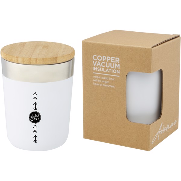 Copo térmico de 330 ml de cobre isolado a vácuo em aço inoxidável com tampa de bambu "Lagan" - Branco