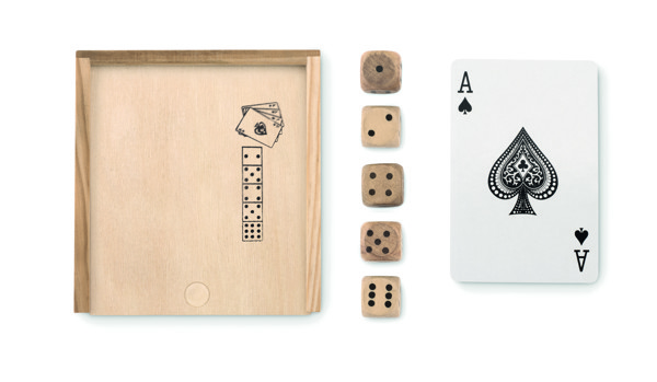 Cards and dices in box Las Vegas