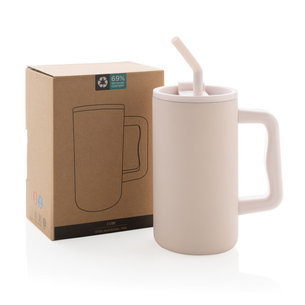 Hrnček Cube 800 ml z recykl. ocele s certifikáciou RCS - Ružová
