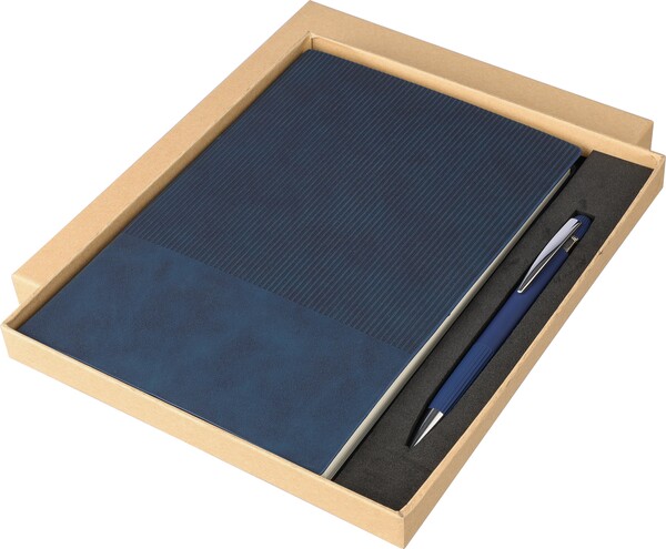 Gerecycled PU-notitieboek (A5) en balpenset Tarek - grijs