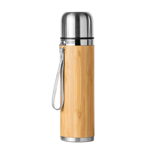 Personalised stainless steel and bamboo thermos 420 ml with cup lid