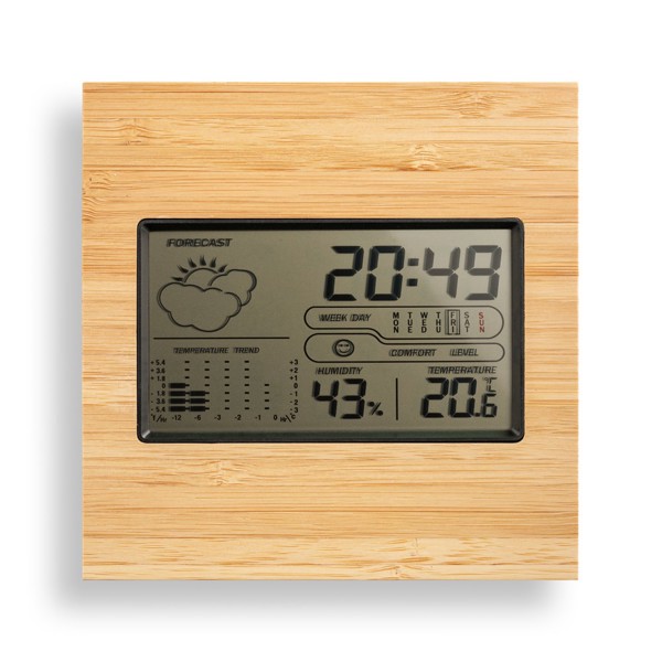 BROMLEY. Stolní meteostanice s LCD obrazovkou z ABS a bambusu