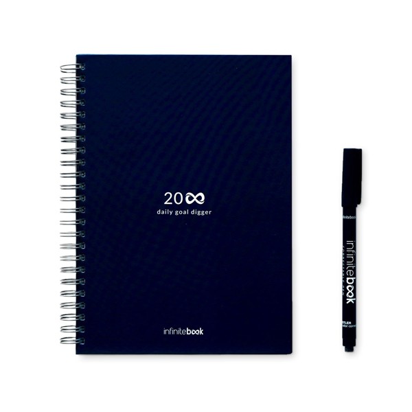 STARTER KIT INFINITE PLANNER A5. Sada obsahuje "nekonečný deník", čistící sadu, fix a držák na popisovače - Námořnická Modrá