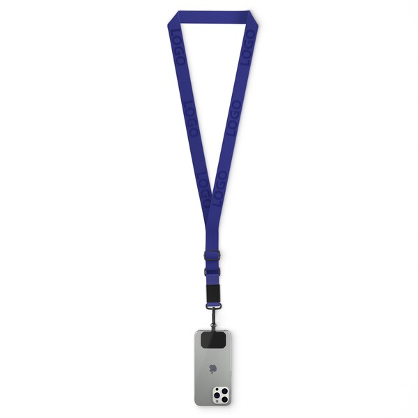 Woven adjustable crossbody phone holder with logo engraved metal plate - Reflex Blue C