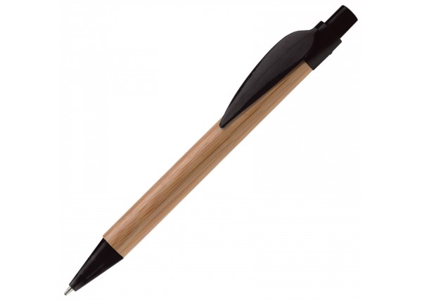 Bamboo pen with plastic leafclip - Black