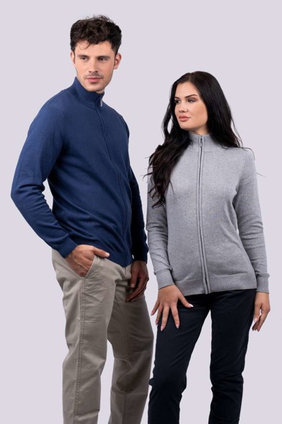 Women’S Full Zip Cardigan Fine Gauge Cotton - Light Melange Grey / 3XL