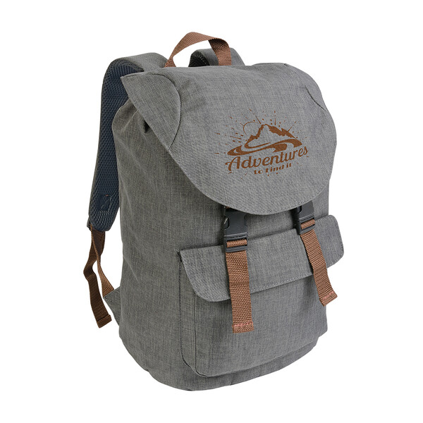 Polyester, Two-Tone Melange-Effect Backpack With 2 Pockets - Grey