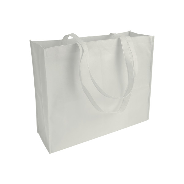 Non Woven Sticked Shopping Bag, Long Handle And Gusset - White