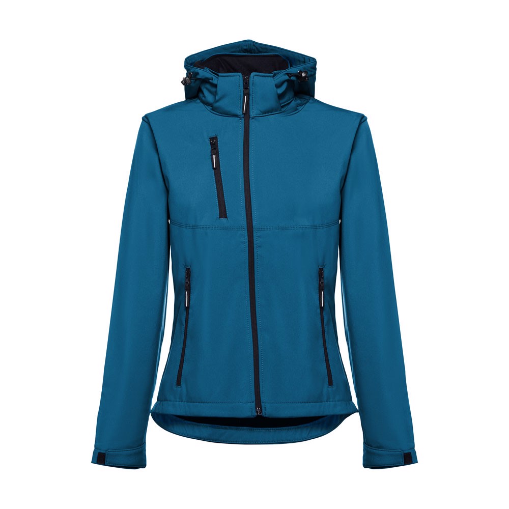 THC ZAGREB WOMEN. Women's softshell with removable hood - Petrol Blue / L