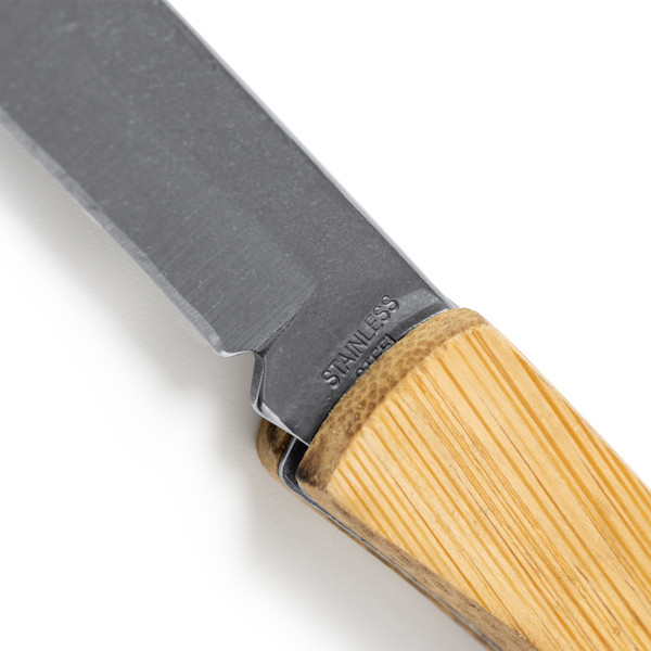 Navaja personalizada de acero inoxidable con empuñadura de bambú natural