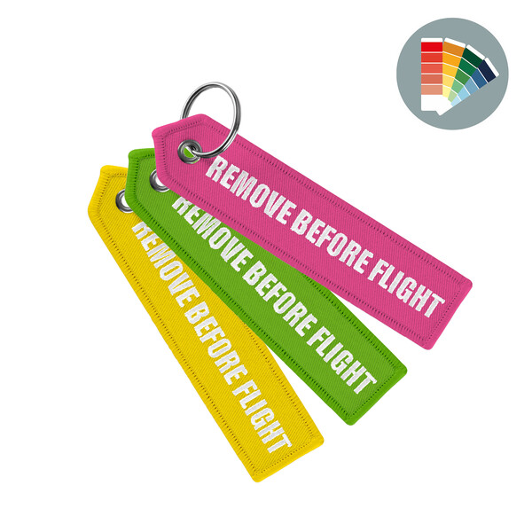 Embroidered key tag with triangular shaped end - Own PMS