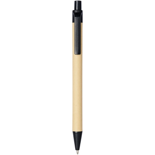 Berk kuličkové pero z recyklované lepenky a kukuřičného plastu - Černá