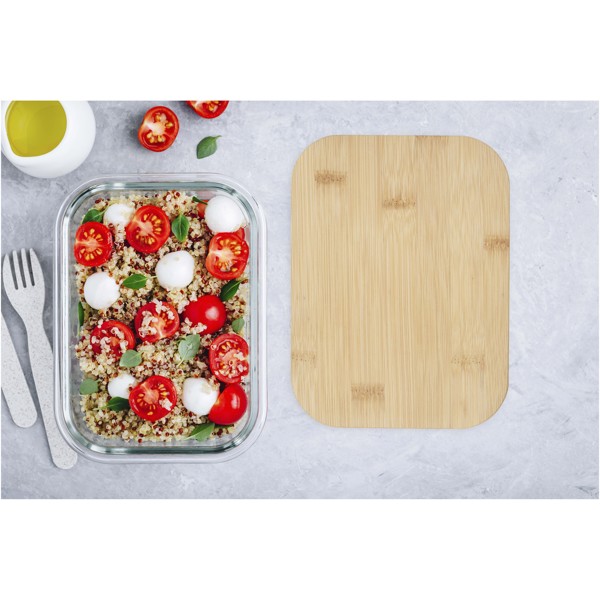 Boîte repas Roby en verre avec couvercle en bambou 1000 ml - Bleu hale