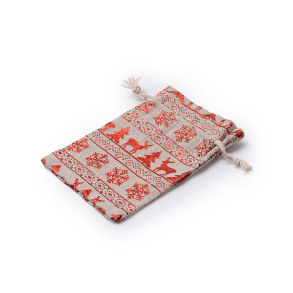 Personalised christmas gift bag in reusable cotton with festive print