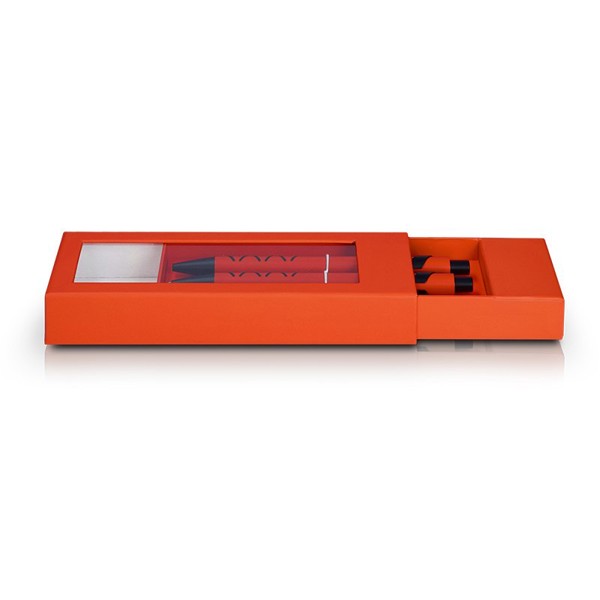 PARURE COFFRET CADEAU : 1 STYLO METAL ECRITURE BLEUE + 1 PORTE MINE - Orange