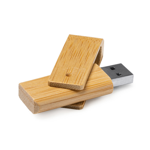 Personalised bamboo USB flash drive 16 GB with rotating clip