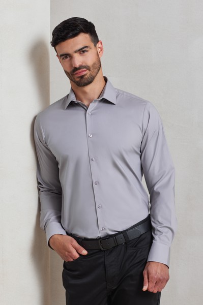 Men's Stretch-Fit Cotton Poplin Long Sleeve Shirt - Pale Blue / 3XL