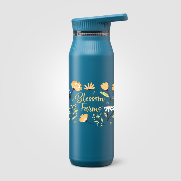 Majesty Stainless Steel Dual-Lid Handle Bottle - 750 ml - Steel Blue / 4 Colour inkjet