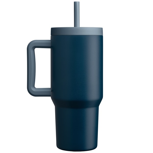 Mug et gobelet GROSCHE Aspen isotherme 2-en-1 en acier inoxydable avec paille – 945 ml - Bleu de Minuit / Sérigraphie