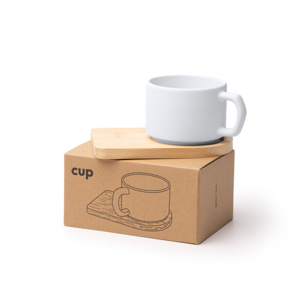 Personalised ceramic mug 180 ml with bamboo base and coaster
